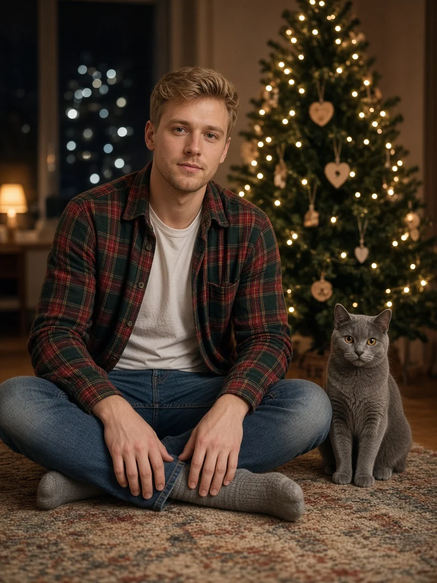 Plaid Tree Grey Cat