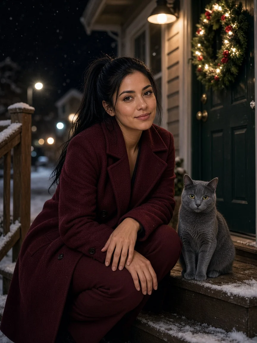 Snowy Porch Grey Cat